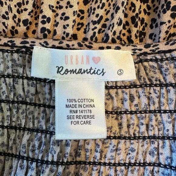 Urban Romantics Women Brown Smocked Leopard Print Long Sleeve Peplum Blouse S - Picture 5 of 7